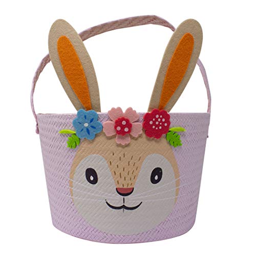 PTI Group Pink Bunny Easter Basket and Treats or Toys Container for Easter Egg Hunt,...
