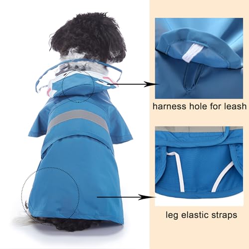 Zunea Waterproof Dog Raincoat with Hood for Medium Dogs Lightweight Reflective Dog Raincoats with Leash Hole Pet Rain Jacket Poncho Slicker Funny Shark Pattern Costumes Rainwear Clothes Blue 3XL - Image 3