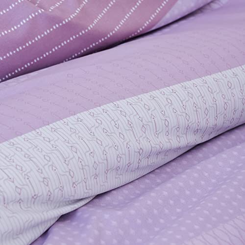 Janzaa Queen Comforter Set Purple Comforter Set Soft Microfiber Queen Bed Set 3 Piece Striped Comforter Set With 2 Pillow Cases Lightweight Fluffy Lavender Bedding Down Alternative For All Season #TOP5