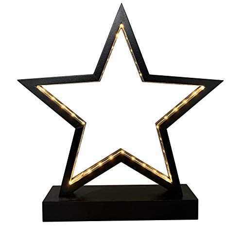 Casaria® Estrella LED Negra 26cm Madera Decoración Navidad Adornos Iluminación Sin Cable Mesa Luz Ventana