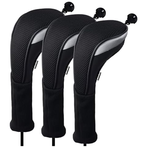 Andux 3pcs/Pack Long Neck Golf Hybrid Club Head Covers Dial No. Tag CTMT-02 Black Cover