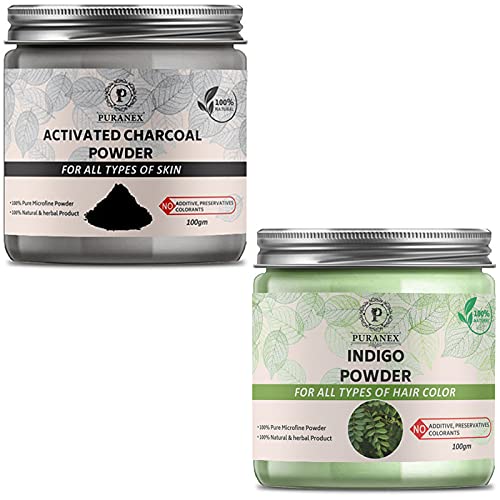 Puranex Pure & Natural Activated Charcoal Powder & Indigo Powder 100gm