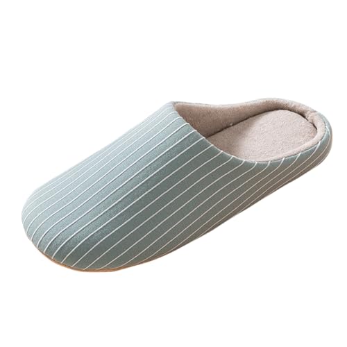 Women's Autumn and Winter Home Warm Slippers Solid Color Striped Indoor Household Silent Slippers Women's Comfort Shoes, Green, 7.5