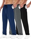 3 Pack Mens Sweatpants with Pockets - Mesh Open Bottom Athletic Joggers for Men Loose Fit Gym Workout Running Casual Pants