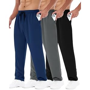 Paquete de 3 pantalones deportivos para hombre con bolsillos, pantalones deportivos de malla abierta para hombre, ajuste holgado, gimnasio, entrenamiento, correr, pantalones casuales