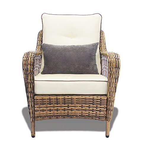 N&V Outdoor Chairs Set Bistro Set 3 Pieces Patio Conversation Set Furniture Set For Balcony Rattan Chairs And Table With Cushions Beige Red Green (Beige) #TOP6
