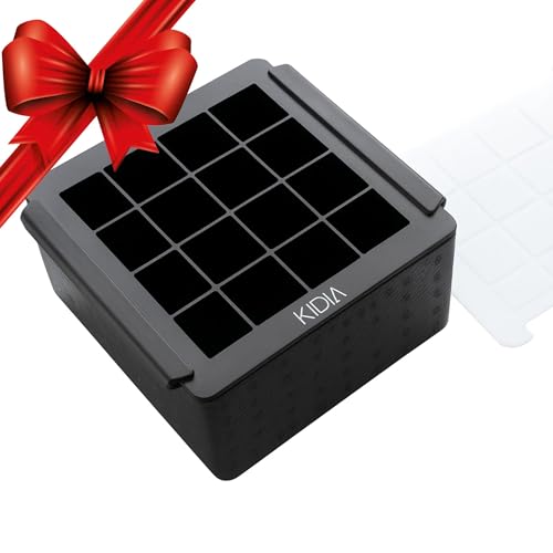 Kidia Mini Clear Ice Cube Maker – 16 Kristallklare Eiswürfel 3×3 cm – Direktionale Gefriertechnologie – Lebensmittelechtes Silikon & Isolierbox – Transparentes Eis für Cocktails & Whisky