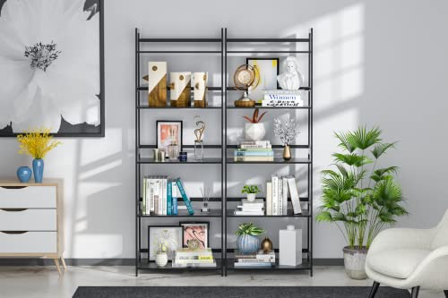 Wtz Bookshelf, Ladder Shelf, 5 Tier Bamboo Bookcase, Modern Open Book Case For Living Room, Bedroom, Office, Mc508 (Black, Without Drawers) #TOP5