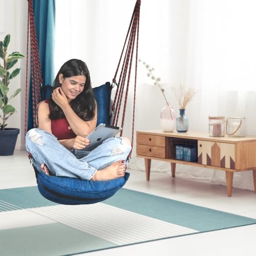 Image of Curio Centre Swing Chair for Balcony /Hammock Swing for Adults /Hanging Swing Chair - (Blue, Free Hanging Accessories)