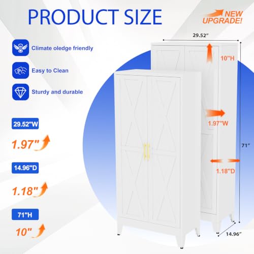 Image of GAIOUS 71 inch Tall Kitchen Pantry Cabinet,Metal Storage Cabinet White Cupboard | Steel Office Cabinet, Freestanding Bookcase with 2 Doors and 4 Adjustable Shelves, Bathroom Kitchen Home Garage Tool Cabinet