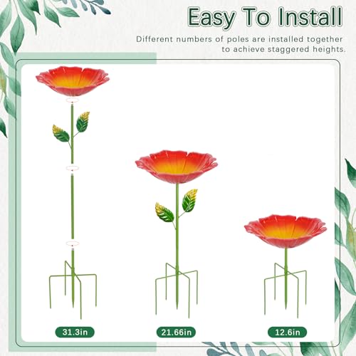 Image of 4 Pack Bird Bath for Outside, Outdoors Garden Decor Flower Birdbath | Colorful Metal Bird Bowl with Five Stakes for Bird Baths & Bird Feeders,31.3 inch H x 10.63 inch Dia (Royal Blue,Pink,Cyan,Deep Re