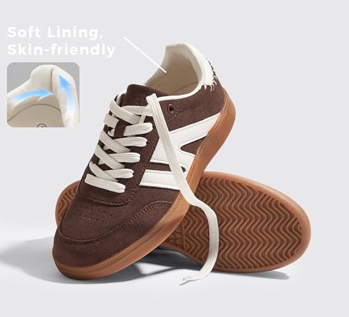 Image of LUCKY STEP Women Classic Retro Gum Sole Fashion Sneakers Casual Tennis Skate Shoe Genuine Leather Walking Footwear Anti Slip Trainers