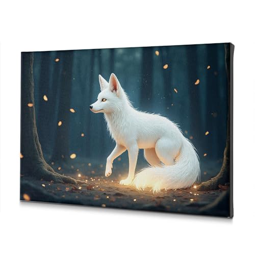 Toile renard blanc mystique pour déco de salle de bain cocooning 40x60 cm