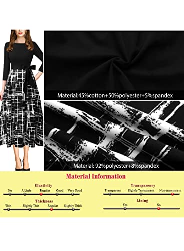 Vfshow E1283L Womens Black And White Geometric Print Patchwork Pockets Belted Pleated Work Business Office A-Line Midi Dress 8315 Stp Xl thumb #6