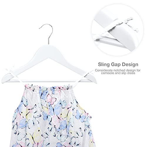 Image of HOUSE DAY Wooden Kids Hangers - 20 White Painted & Varnished Kids Coat Hangers - 3-15 Years - Rotatable & Notched - 35.5cm Width - Max 3.5kg Weight
