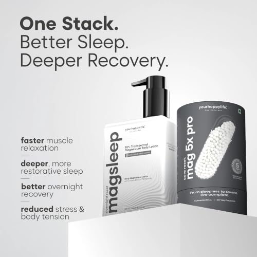 Image of YourHappyLife Overnight Recovery Stack | Mag 5X Pro Magnesium Capsules 60 Count + 10% Transdermal Magnesium Body Lotion 250ml | Sleep & Muscle Recovery Support