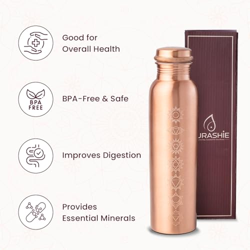 Image of Pure Copper Water Bottle 1 Litre with Sacred (7 Chakras) Geometry Design | BPA Free & Leak Proof | Copper-Infused Water | Durable & Rust Proof | Ayurveda Health Benefits - (Plain Copper)