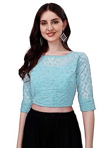 Pujia Mills Womens Readymade Fancy Sifli Work Half Sleeve Saree Blouse.