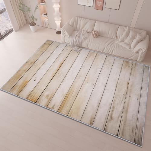 Tapis rectangle 140x200 cm lavable en machine effet texture bois doux en cachemire - 5