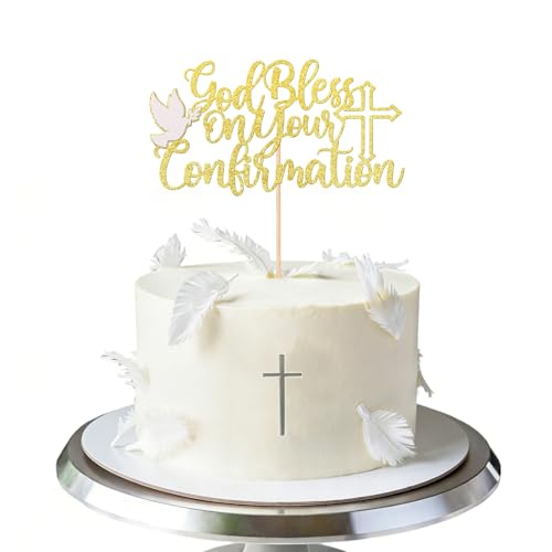 Decoracion Tarta Primera Comunion, Brillante Cake Topper Bautizo, Topper Tarta Confirmación, Cartón Decoración Tartas para Niños Primera Comunión Bautizo Fiestas Accesorios (Dorado B)