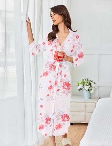 Image of Ekouaer Women's Robe Long Waffle Knit Bathrobe Lightweight Soft Kimono Robes Loungewear S-XXL