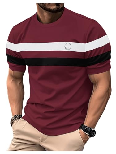 Image of RoseSeek Men's Color Block Short Sleeve Tee Shirts Casual Crewneck T Shirt Trendy Summer Tops