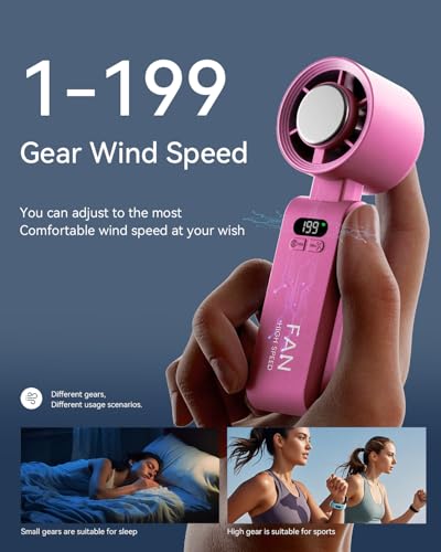 Image of 2 Pack Handheld Portable Turbo Fan with Ice Cooler, Speed (1-199) 5500mAh*2 Rechargeable Personal Fan,[20H Cooling Time] Mini Yet Powerful, Small Pocket Fans for Travel /Outdoor /Office, Hot Pink