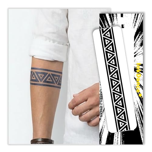 InkDance Semi-Permanent Tattoo, Geometric Armband, Long Lasting Temporary Tattoos for Men, Waterproof Plant-Based Ink, Lasts 1-2 Weeks, Color Develops in 24 Hours D218