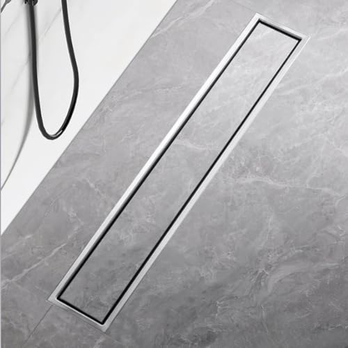 Cubierta de desagüe de ducha lineal de 120 cm, 10 cm de ancho, acero inoxidable 304 cepillado rectangular con rejilla para azulejos, ideal para uso en baño y balcón