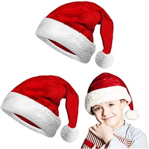 obqo 2 Pack Kids Christmas Santa Hat, Unisex Christmas Hats Velvet Fabric Comfort Double Line Christmas Hats for Kids Costume Classic Hat, Red Cover