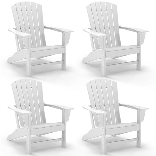 GREENVINES Adirondack Chairs Set of 4 | HDPE Plastic | Oversized Fire Pit Chair | All Weather | White | Poly Lumber | for Outdoor Deck Backyard Patio