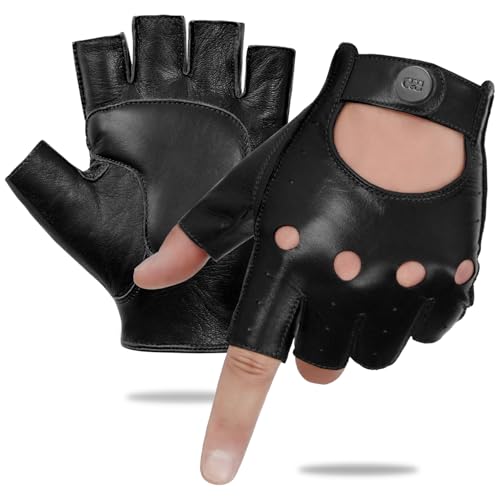 GSG Men's Fingerless Leather Driving Gloves, Padded Palm, lambskin，Black by GSG SINCE 1998 - Used condition - Image 2