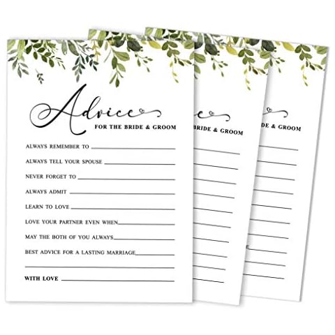 Inkdotpot Pack Of 50 Greenery Advice Cards, Advice & Wishes For The Bride and Groom, Mr and Mrs Wedding Game Activity 5x7 inches Cover