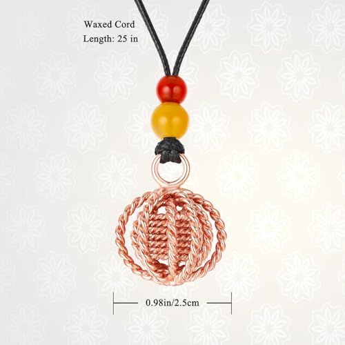Matrix Harmonizer Tenor Rings Copper Pendant, Sacred Geometry Copper Energy Sphere Necklace with Gold Plating, Red Agate & Yellow Jasper – Torus Field Jewelry for Balance, Focus, Vitality & Meditation3