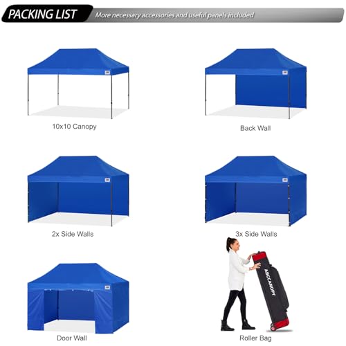 Image of ABCCANOPY Heavy Duty Easy Pop up Canopy Tent with Sidewalls 10x15, Royal Blue