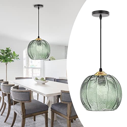 Suspension en verre strié vert haut de gamme luminaire suspendu à 3 lampes pour îlot central