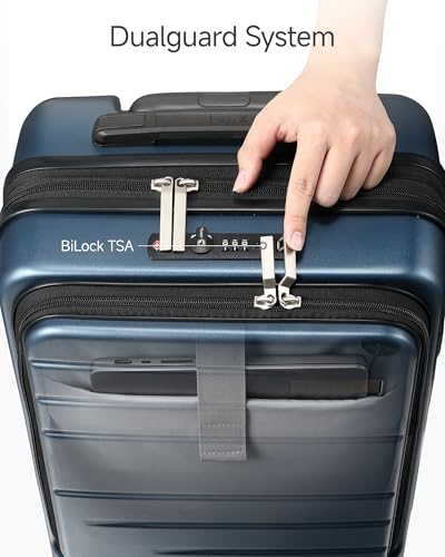 LUGGEX Carry On Luggage 22x14x9 Airline Approved, Expandable Polycarbonate Suitcase with Front Pocket (Blue, 20 Inch, 35L)3