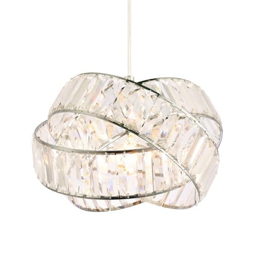 Modern Three Ring Shiny Chrome Pendant Lighting Shade with Transparent Acrylic Rectangular Prisms | 18cm x 28cm | for Bedroom Dining Room Lounge etc by Happy Homewares
