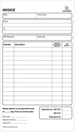 CHALLENGE 210 x 130 mm Duplicate Invoice Book with Vat, Carbonless, 100 Pages, Set of 5