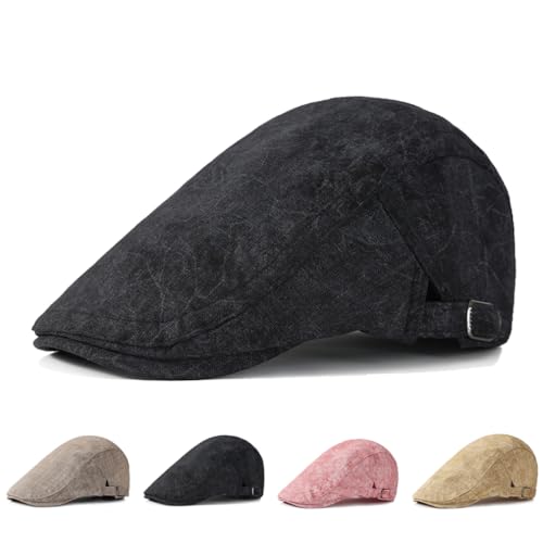Image of Quanhaigou Unisex Denim Newsboy Hats Flat Ivy Gatsby Cabbie Driving Berets Hat Cotton Dad Cap for Men Women