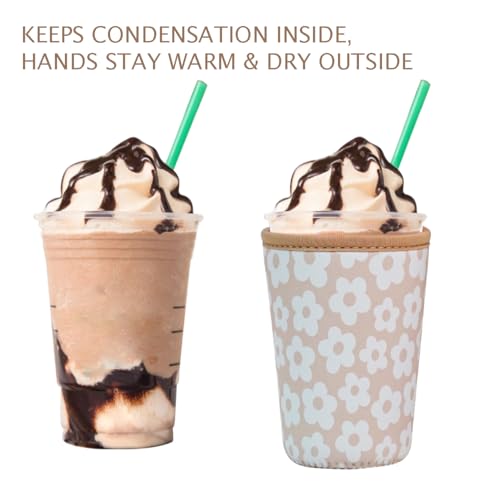 Image of Reusable Insulated Neoprene Iced Coffee Cup Sleeve, Durable Drink Sleeve for Cold Beverages, Beverage Holder for Iced Coffee (Creamy Florals)