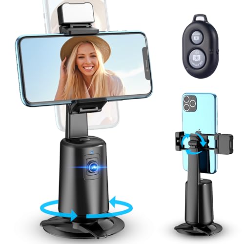 360° Auto Face Tracking Tripod for Phones, Gesture Control & Remote, Smart Camera Stand for Video Calls, Live Streaming, Tiktok, No App Required, Rechargeable, Universal Compatibility (Deep Black)