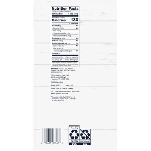 Cape Cod Potato Chips Original Less Fat, 1 Oz, 10 Ct