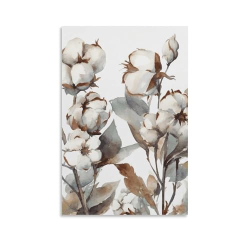Fleurs de coton aquarelle art mural pour une chambre parentale zen