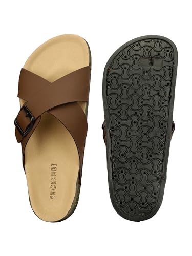 Image of Men Cross Strap Buckle Slippers | Casual Sandals for Men | Comfortable Footwear | Stylish Slip-On Sandals | Anti-Slip Rubber Sole
