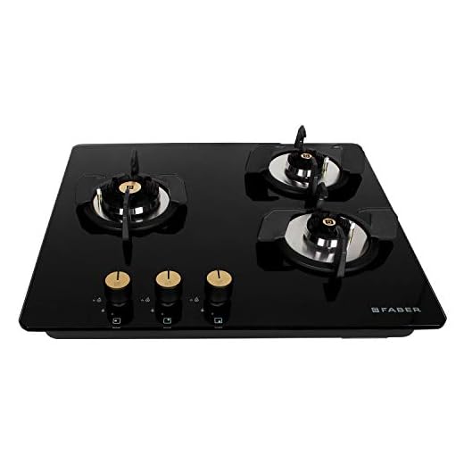 Faber Hob/Hobtop 3 Brass Burner Auto Electric Ignition Glass Top (Maxus HT603 CRS BR CI AI) Black