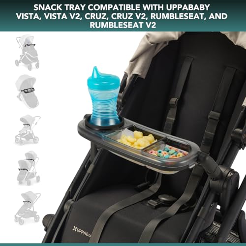 Snack Tray Fits for UPPAbaby Vista, V2, V3, Cruz, V2/V3, RumbleSeat, V2, V3, Updated Snack Tray with Two Snack Compartments & Cup Holder, Quick Attachment, Stroller Accessories