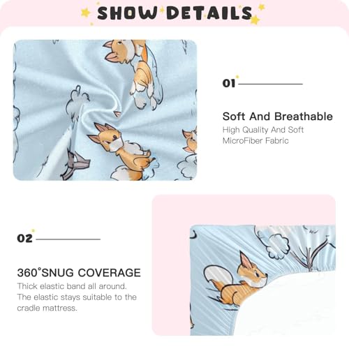 Image of Crib Sheet Breathable Soft Crib Mattress Sheet for Baby Toddler Boys Girls Fitted Crib Sheet Fit Standard Crib Mattress 39 x 27 Inch Blue Fox and White Clouds
