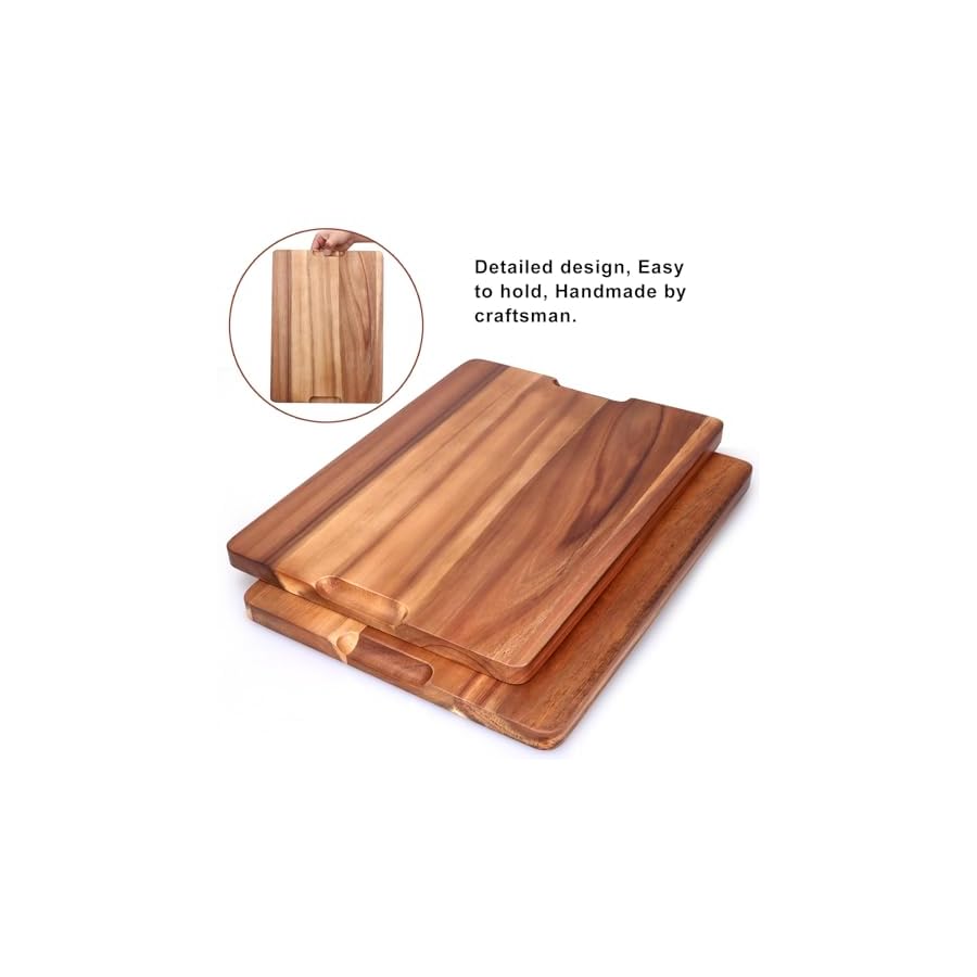 Gtencemen Acacia Wood Cutting Boards for Kitchen, Wooden Chopping Board with Side Handle and Juice Groove, 15" X 11" Carving Board, Butcher Block, Cheese Charcuterie Boards for Meat, Fruit, Steak