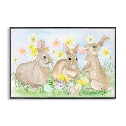 Trois lapins dans l'herbe par Lee Ann Sanders, tableau Giclée encadré Stupell Industries 40x61 cm